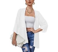 Heynino Women's Sheer Chiffon Casual Kimono Cover ups Tops Lightweight Beach Cardigans Blouse Shawl White 3XL