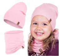 HEYO Children's Beanie Hat Tube Scarf Cotton Round Scarf Soft Girls Boys Autumn Spring Set Autumn Set, pink, One Size