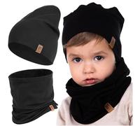 HEYO Children's Beanie Hat Tube Scarf Cotton Round Scarf Soft Girls Boys Autumn Spring Set Autumn Set, black, 3-12 Jahren