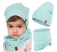 HEYO Children's Beanie Hat Tube Scarf Cotton Round Scarf Soft Girls Boys Autumn Spring Set Autumn Set, turquoise, One Size