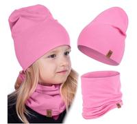 HEYO Children's Beanie Hat Tube Scarf Cotton Round Scarf Soft Girls Boys Autumn Spring Set Autumn Set, fuchsia, One Size