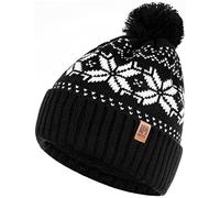 HEYO Winter Beanie Hat Fair Isle Pattern Fleece Lined Unisex Warm Cozy Pom Pom (Black)