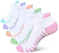 Heyoboy Ankle Socks Womens Anti-blister Cushioned Athletic Running Socks, Wicking Anti-odor Low Cut Socks 5 Pairs, White (5 Pairs), 5-9