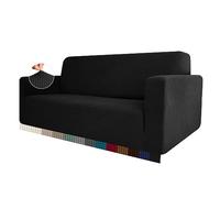 HEYOMART High Stretch Sofa Cover 1 2 3 4 Seater Couch Cover for Living Room Jacquard Knitted Thick Sofa Slipcovers for Dogs Pets Cats Furniture Protector (4 Seater, Black)