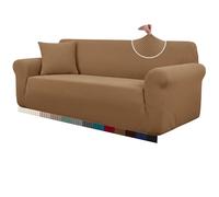 HEYOMART High Stretch Sofa Covers 3 Seater Super Soft Stylish Couch Covers for Dogs Pets Cats Jacquard Spandex Non Slip Sofa Slipcover for Living Room Furniture Protector (3 Seater, Brown)