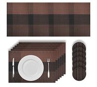 HEYOMART Placemats Table Mats 13 Piece Set with 6 x Placemats + 6 x Coasters + 1 x Long Table Mat Anti Slip Place Mats and Coaster Sets for Home & Restaurant, Coffee