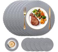 HEYOMART Round Placemats and Coasters Set of 6, Braided Woven Placemats Washable Heat Resistant Table Mats for Kitchen Dining Table Home Restaurant, Dark Grey