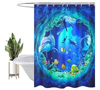 HEYOMART Shower Curtain Heavy Duty Polyester Fabric Waterproof Shower Curtain Liner, 3D Digital Painting Pattern for Shower Stall, Bathroom Curtains with 12 PCS Hooks (180x200cm, Ocean Tunnel)