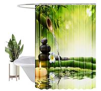 HEYOMART Shower Curtain Heavy Duty Polyester Fabric Waterproof Shower Curtain Liner, 3D Digital Painting Pattern for Shower Stall, Bathroom Curtains with 12 PCS Hooks (180x180cm, Green Bamboo Oasis)