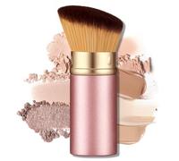 HEYOTECK Retractable Kabuki Makeup Brush - Portable Travel Face Brush with Cover, Soft Synthetic Bristles for Blush, Bronzer, Powder, Foundation & Sunscreen, Flawless Application On-the-Go (Rose gold)