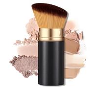 HEYOTECK Retractable Kabuki Makeup Brush - Portable Travel Face Brush with Cover, Soft Synthetic Bristles for Blush, Bronzer, Powder, Foundation & Sunscreen, Flawless Application On-the-Go (Black)
