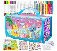 HEYOWUJ Kids Colouring Set,Dinosaur Pencil Case,Dinosaur Marker Set 64 pcs,Colouring Sets for Children,Dinosaur Pencil Case,Dinosaur Stationery Set,Kids Art Set,Painting Coloring,Gifts for Boys Girls