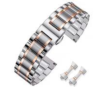 HEYOZURY Stainless Steel Meta Watch Bands for Watches with Straight and Curved End 16mm 18mm 19mm 20mm 22mm 24mm Metal Replacement Band Bracelets for Men Women, Silver / Rose Gold, 23mm