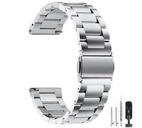 HEYOZURY Stainless Steel Watch Strap Metal Quick Release 16 mm 18 mm 20 mm 22 mm 24 mm Brushed Solid Stainless Steel Replacement Strap for Women's Watch and Smartwatches Metal Strap, Black, Silver