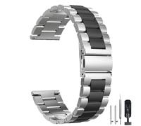 HEYOZURY Stainless Steel Watch Strap Metal Quick Release 16 mm 18 mm 20 mm 22 mm 24 mm Brushed Solid Stainless Steel Replacement Strap for Women's Watch and Smartwatches Metal Strap, Black, Silver