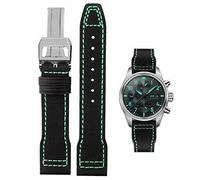 HEYOZURY Watch Strap, Leather, 20mm, Black/Green, Aviation, Foldable Buckles, IWC Portugiser & Portofino Series Compatible