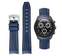 HEYOZURY Watch Straps for Omega X Swatch Moonswatch Watch 20mm Curved Rubber Band Silicone Watch Band Men Women Replacement Band Omega MoonSwatch Speedmaster No Gap, Navy Blue with White Line, 20mm