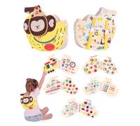 Heypappy Busy Board, 12 in 1 Busy Book Learning Sensory Toys for Toddlers with Fine Motor Skills, Busy Book Toys with Backpack Strap, Monkey Shape