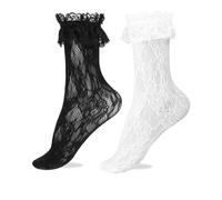 HEYQsajk 4 Pcs Lace Socks, Women's Lace & Frilly Socks - Loose, Sheer Fishnet, Wedding & Halloween