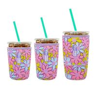 HEYSKAY Insulated Coffee Cup Sleeves Reusable Neoprene Iced Coffee Sleeve for Hot Cold Drinks Beverage Cooler sleeve Coffee Koozies 16-32OZ for Starbucks Dunkin Coffee and More(Pink Purple Flower)