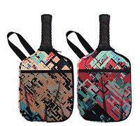 HEYSKAY Pack of 2 Pickleball Paddle Cover Pickleball Racket Sleeve Bag with Handle Strap Pickle-Ball Equipment Protective Paddle Sleeve with Mesh Pocket (Orange Check Print/Red Check Print)