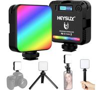 Heysliy Magnetic RGB Video Light - Portable LED Camera Light 360° Full Color with 3 Cold Shoe, Tripod & Phone Clip, 2000mAh Photography Light 2500K-9000K CRI95+, 20 Effects for Vlogging & Streaming