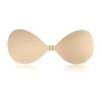 HeySocks Invisible Silicone Bra Pads for Women - Reusable Push-Up Adhesive Nipple Covers with Front Buckle - Strapless Backless for Dresses Beige