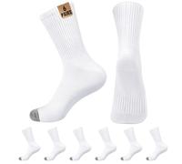 HeySocks Mens White Crew Socks - Sports Thin Athletic Breathable Running Long Socks 6 Pairs
