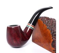 Heysong Handmade English Sherlock Holmes Pipe Wooden Pipe Briar Smooth Pipe fit 9mm Bent Stem HSAA20363 (Dark Red)