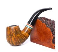Heysong Handmade English Sherlock Holmes Pipe Wooden Pipe Briar Smooth Pipe fit 9mm Bent Stem HSAA20363 (Gold)