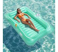 HeySplash Inflatable Pool Float Lounge, Large Inflatable Pool Floats Boat for Adults with Cup Holder & Detachable Pillow, Tanning Lounger Float for Lake River Summer Water, Crystal Clear Green