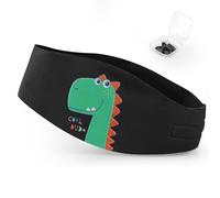 HeySplash Kids Swimming Headband with Ear Plugs, 2 Pair Soft Reusable Swim Earplugs, Waterproof Swimmer Headband for Kids, Ear Protection, M, Black Dinosaur