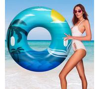 HeySplash Pool Inflatables for Adult,108CM Large Swim Rubber Ring with Handles,Inflatable Swimming Tube,Float Toy for River Beach Lake Party Decoration,Pool Tube for Floating Raft, Blue Green Beach