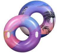 HeySplash Pool Tubes for Adult, 2 Packs Large Pool Floats with Handles, Inflatable Swim Rings Lounge, Hawaii Fun Swim Floaties Swimming Pool Beach Lake River Party Decoration Toys, Purple Sunset+Pink