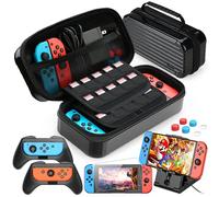 HEYSTOP Case Compatible with Nintendo Switch 11 in 1 Nintendo Switch Carry Case with 2 Joycon Grips for Nintendo Switch Adjustable PlayStand Tempered Glass Screen Protector with 6 Thumb Grip Caps