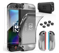 HEYSTOP Case Compatible with Nintendo Switch 2 Dockable Clear Soft TPU Protective Case Cover Compatible with Nintendo Switch 2 Grip with Switch 2 Tempered Glass Screen Protector and 6 Thumb Stick Caps