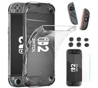 HEYSTOP Case Compatible with Nintendo Switch 2 Model, Soft TPU Clear Protective Cover Case with Switch 2 Screen Protector 6pcs Silicone Thumb Grip Caps for Nintendo Switch 2 Grip Controller
