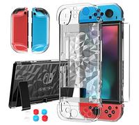HEYSTOP Case Compatible with Nintendo Switch Dockable Clear Protective Case Cover Compatible with Nintendo Switch and Controller with a Switch Tempered Glass Screen Protector and Thumb Stick Caps