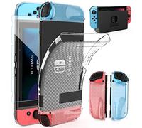 HEYSTOP Case Compatible with Nintendo Switch Dockable Clear TPU Protective Case Cover Compatible with Nintendo Switch Grip with a Switch Tempered Glass Screen Protector and 6 Thumb Stick Caps