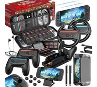 HEYSTOP Switch 2 Carry Case for Nintendo Switch 2 Accessories Bundle 25 in 1 with TPU Grip Cover for Switch 2 Tempered Film for Nintendo Switch 2 Grip, Steering Wheels, Charging Dock, etc