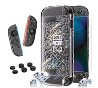 HEYSTOP Switch 2 Cover for Nintendo Switch 2 PC Protective Cover Clear Protective Case with Tempered Film and Thumb Grips for Nintendo Switch 2 Controller Accessories