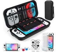 HEYSTOP Switch OLED Carry Case Pouch Accessories with Clear Cover Case Tempered Glass Screen Protector and 6 Thumb Grips Caps for Nintendo Switch OLED Model