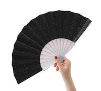 HeyToo 9inch Glitter Women Handheld Fan With Shining Transparent Fan Rib for Wedding,Church,Festival,Dance,Party Prom,Club,EDM Accessory Black
