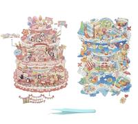 HEYTRCO Large DIY 3D House Scene Stickers, 2 Set Cartoon Cute Birthday and Sky Castle Relaxing Stickers, Fun Miniature Room Stickers for Adults, Kids, Relief Stress, Pass The Time