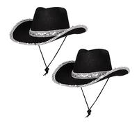 Heyu-Lotus 2 Packs Cowgirl Hats Western Themed Hen Night Fancy Dress Ladies Festival Cowboy Costume Accessories(Black)