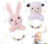 Heyu-Lotus 2Pcs Baby Soft Rattle Sensory Toys, Newborn Baby Rattle Stuffed Animals Hand Grip Set Early Educational Toy forToddler 0 3 6 9 12 Month Infant Boys Girls Shower Gift (Pink White)