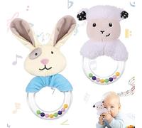 Heyu-Lotus 2Pcs Baby Soft Rattle Sensory Toys,Newborn Baby Rattle Stuffed Sheep Hand Rattle Animals Hand Grip Set Early Educational Toy for Toddler 0 3 6 9 12 Month Infant Boys Girls Shower Gift