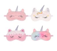 Heyu-Lotus 4 Pcs Kids Eye Masks for Sleeping, Kids Eye Mask, Cute Unicorn Animal Plush Sleeping Mask, Kids Sleeping Mask for Girls Adult Children(pink+white+corlorful+pink&white)