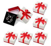 Heyu-Lotus 6 Pack Jewelry Gift Boxes, Small Gift Box, 7.5x7.5x3.5cm Gift Box with Lid, Kraft Paper Bow Jewelry Gift Box, Necklace Ring Bracelet Earrings Small Gift Box for Valentine's Day (Red)