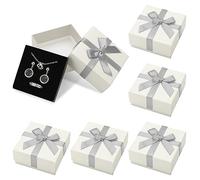 Heyu-Lotus 6 Pack Jewelry Gift Boxes, Small Gift Box with Lid (Grey), 7.5x7.5x3.5cm, Kraft Paper Bow, Necklace Ring Bracelet Earrings for Valentine's Day
